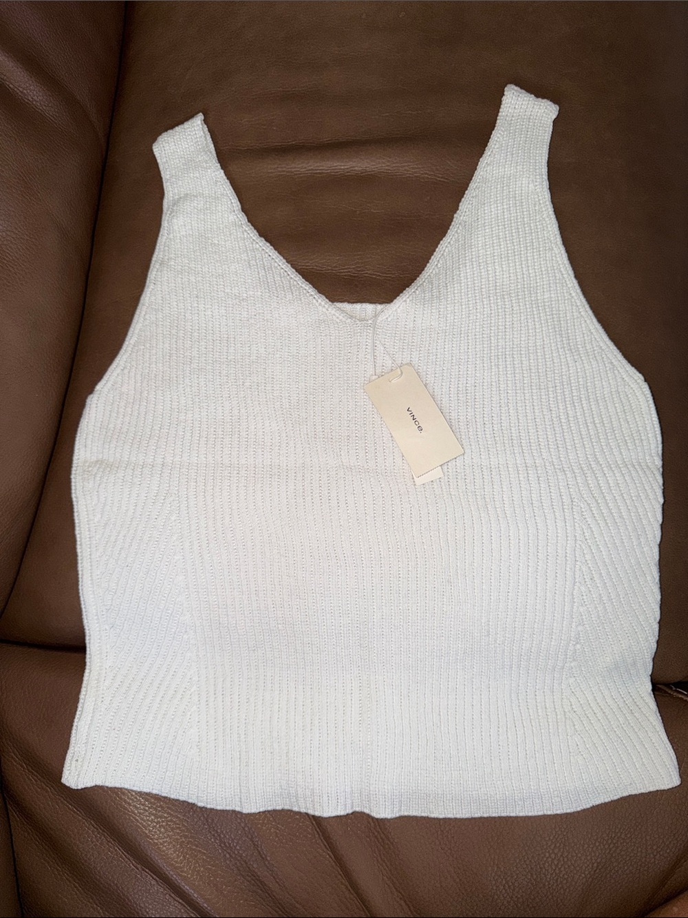 Vince Cream Ribbed V-Neck Knit Tank NEW